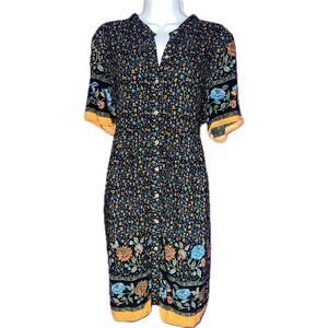 Emery Rose Boho Chic Black Floral Mini Dress V-Neck Cottagecore Size XXL